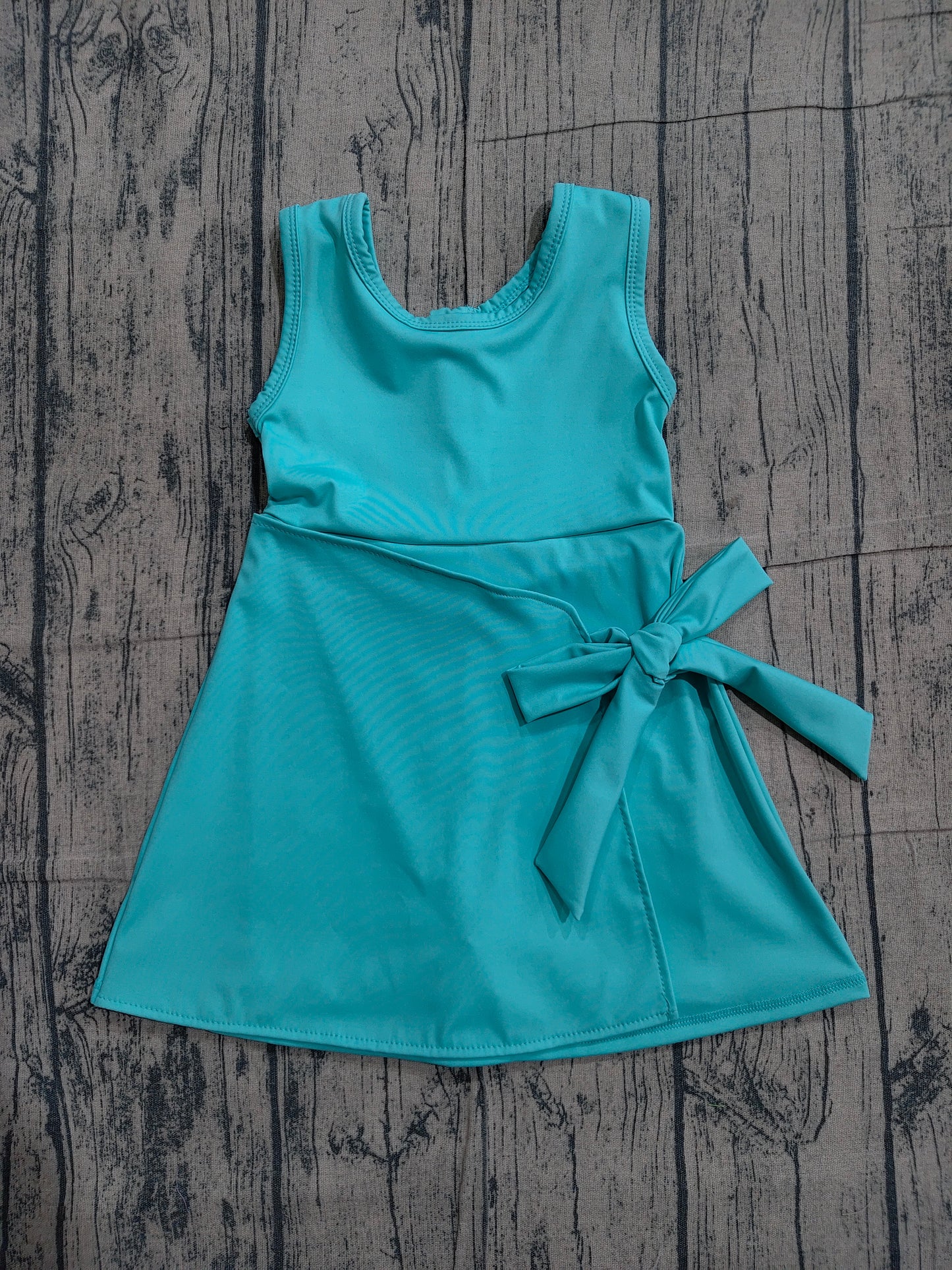 3.24 GSD3876 Sample No Moq Yoga fabric Baby Girls Sleeveless Aqua Bows Yoga Active Short Knee Length Dress