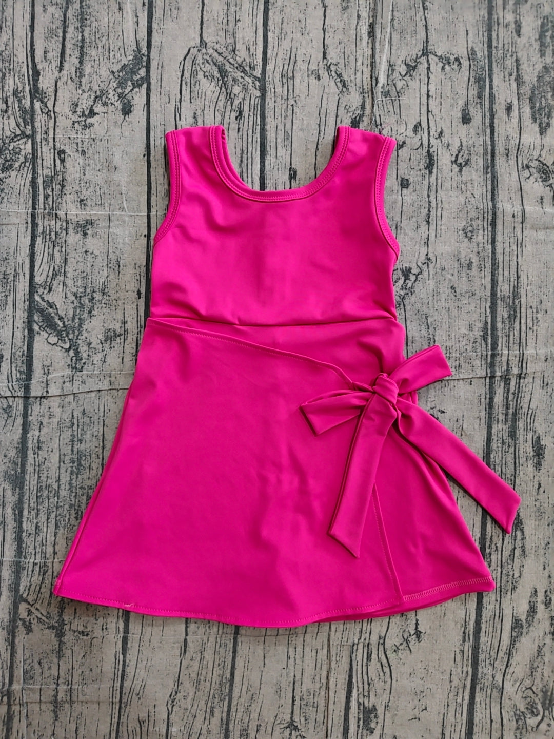5.9 GSD3878 Sample No Moq Baby Girls Hot Pink Sleeveless Bows Yoga Active Short Knee Length Dress