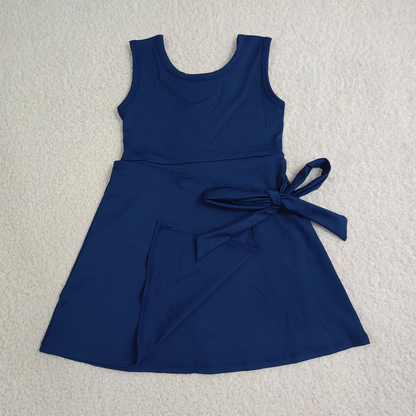 GSD3880 RTS NO MOQ （In stock）Baby Girls Navy Sleeveless Bows Yoga Active Short Knee Length Dress