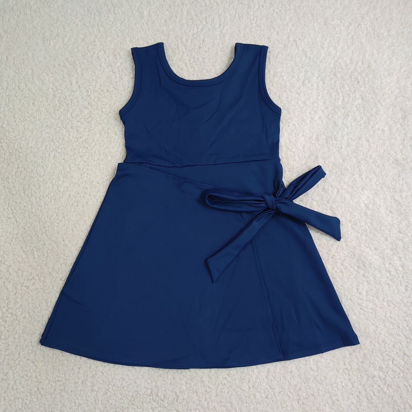 GSD3880 RTS NO MOQ （In stock）Baby Girls Navy Sleeveless Bows Yoga Active Short Knee Length Dress