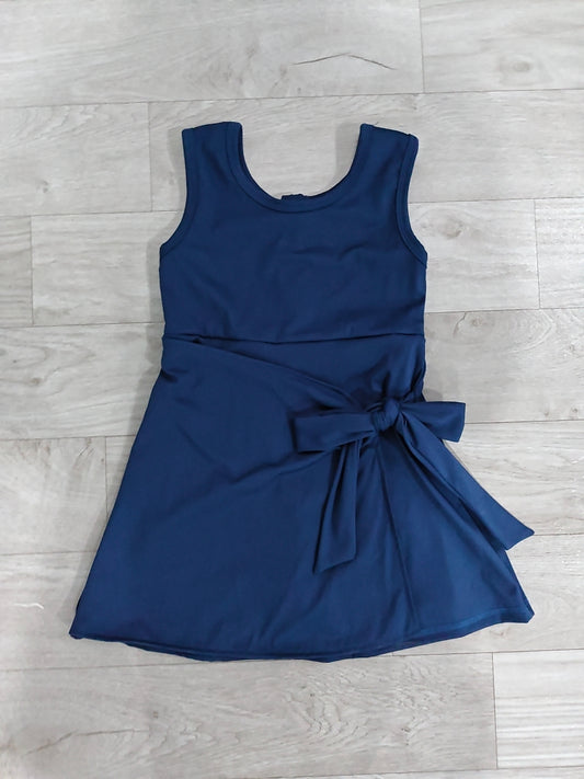 GSD3880 RTS NO MOQ （In stock）Baby Girls Navy Sleeveless Bows Yoga Active Short Knee Length Dress