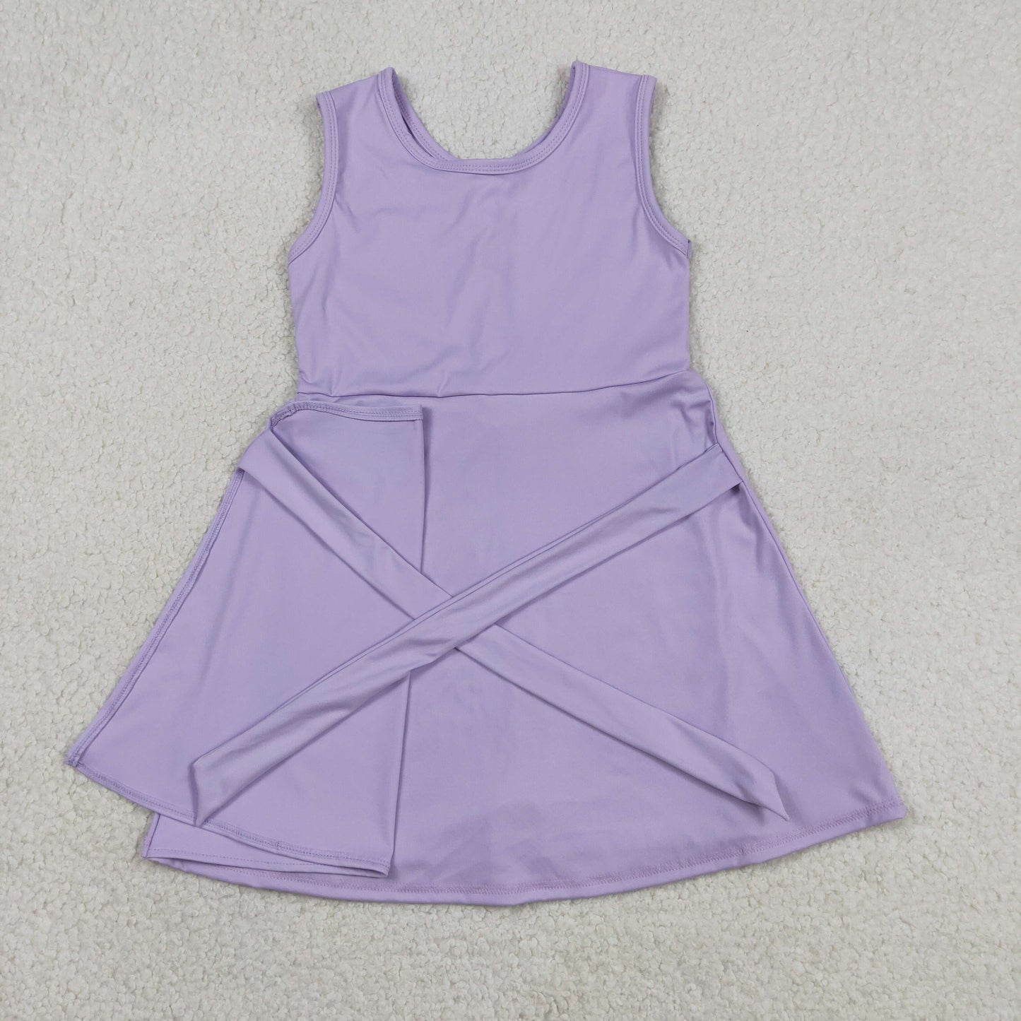 GSD3881 RTS NO MOQ （In stock ）Lavender sleeveless bow kids girls athletic dresses