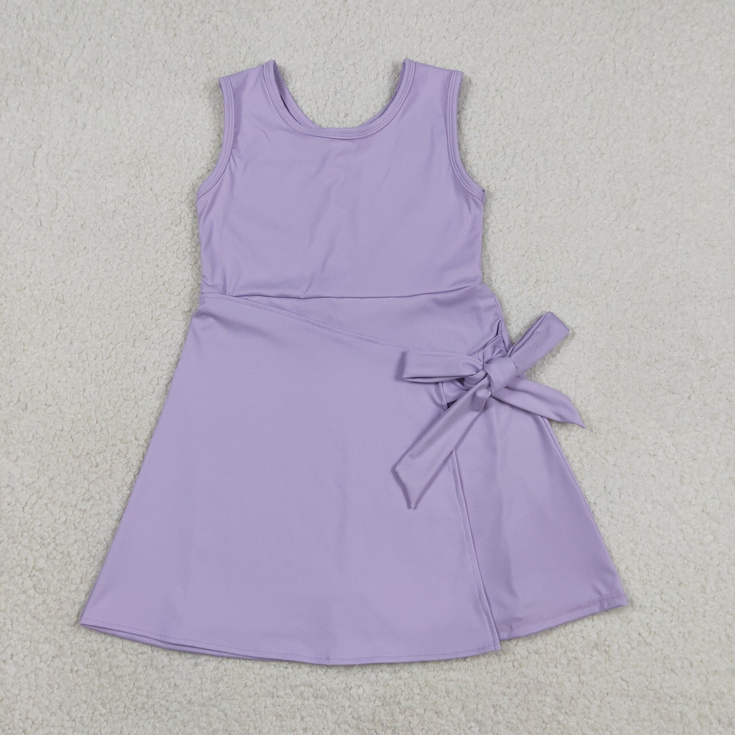 GSD3881 RTS NO MOQ （In stock ）Lavender sleeveless bow kids girls athletic dresses