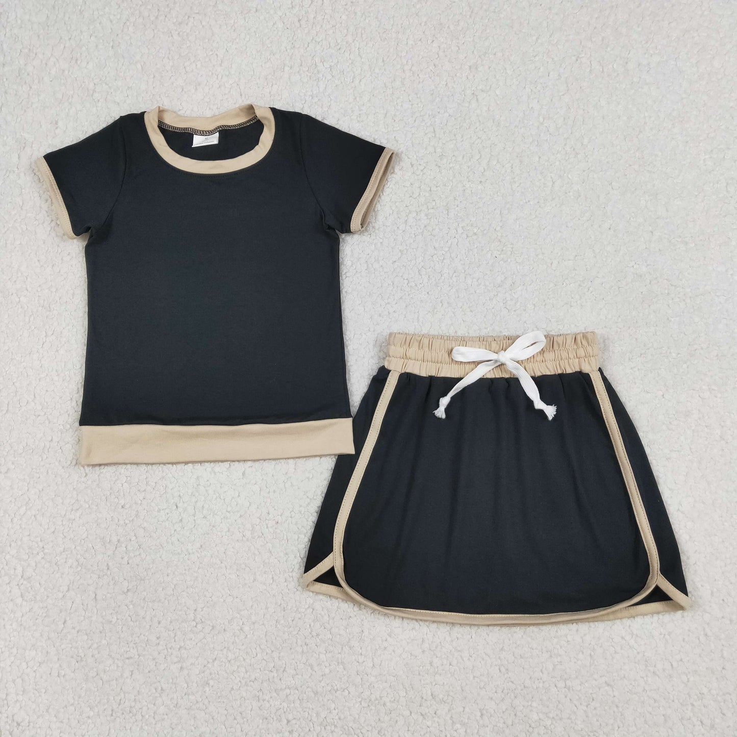 4.14 GSD3923 RTS NO MOQ （In stock ）Black cotton top skirt kids girls summer outfits
