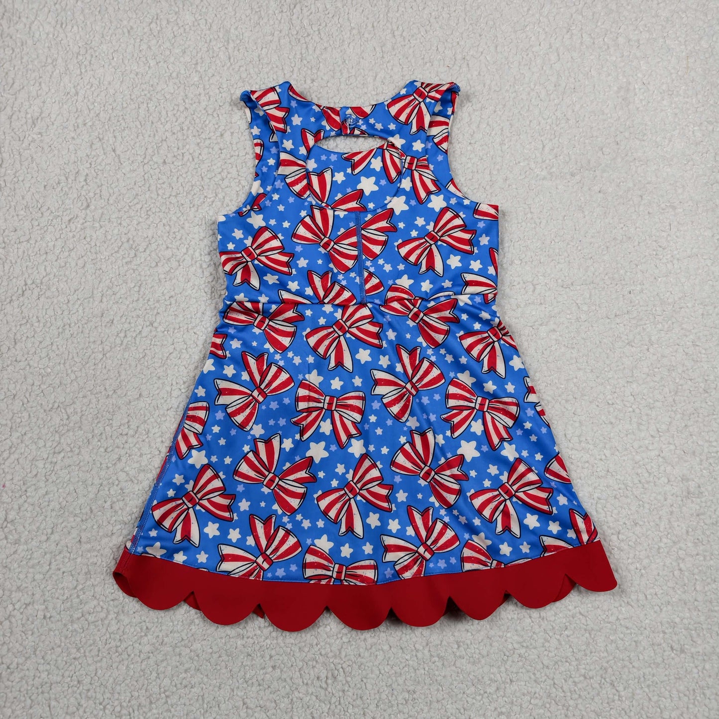 GSD3925 RTS NO MOQ （In stock）Sleeveless stripe bow stars girls 4th of july athletic dress