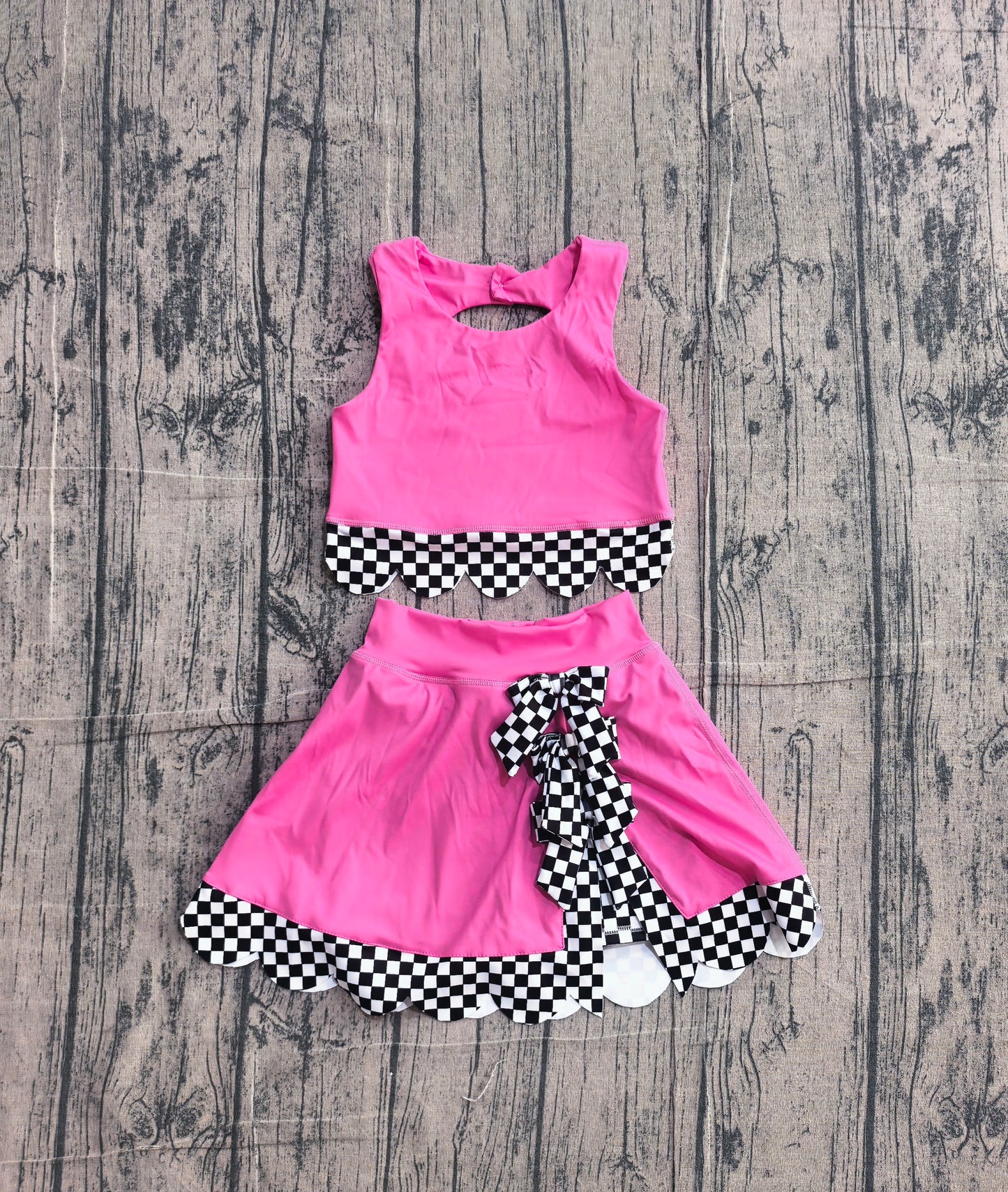 4.9 GSD3926 Sample No Moq Baby Girls Pink Sleeveless Vests Top Bows Short Yoga Active Scallop Clothes Set