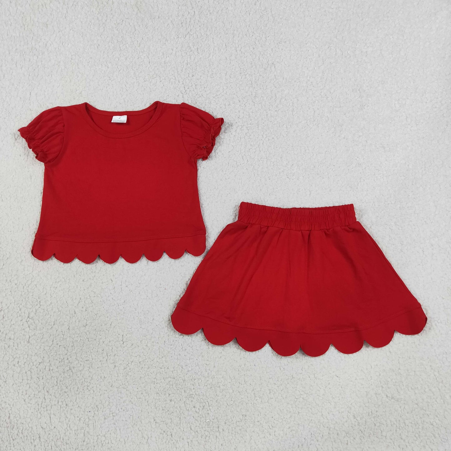 RTS Sibling Baby Girls Short Ruffle Sleeve Top Matching Scallop Skort Two Piece Clothes Set