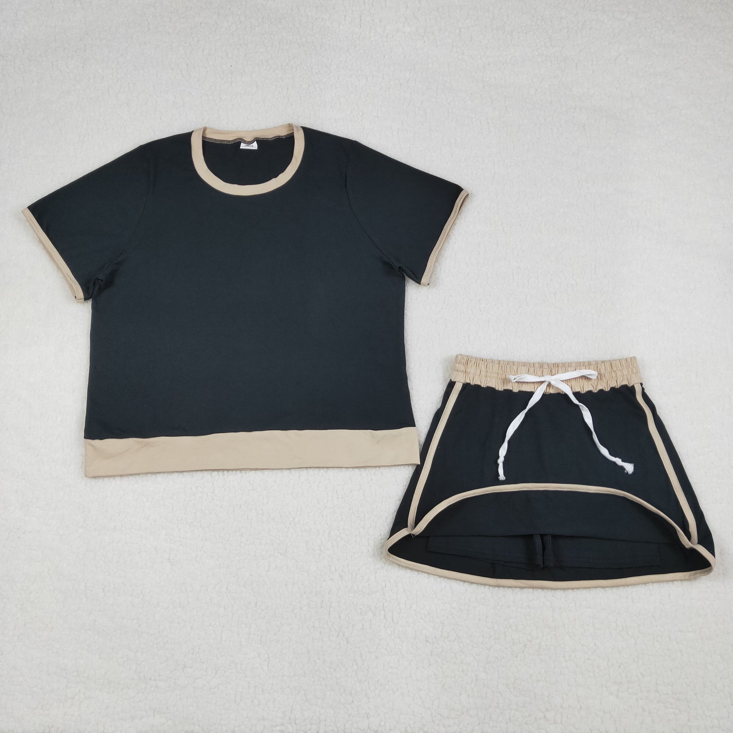 GSD3954 RTS NO MOQ （In stock）Black cotton top skirt adult women outfits