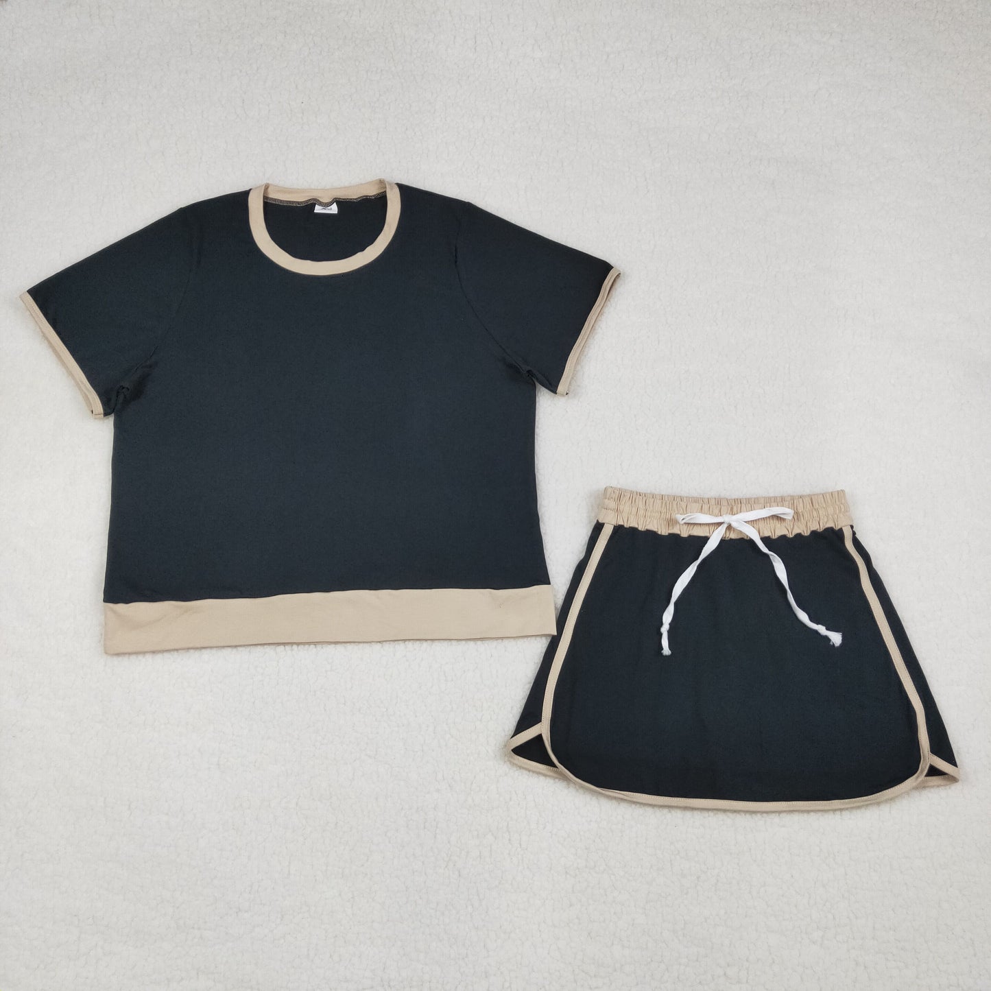 GSD3954 RTS NO MOQ （In stock）Black cotton top skirt adult women outfits