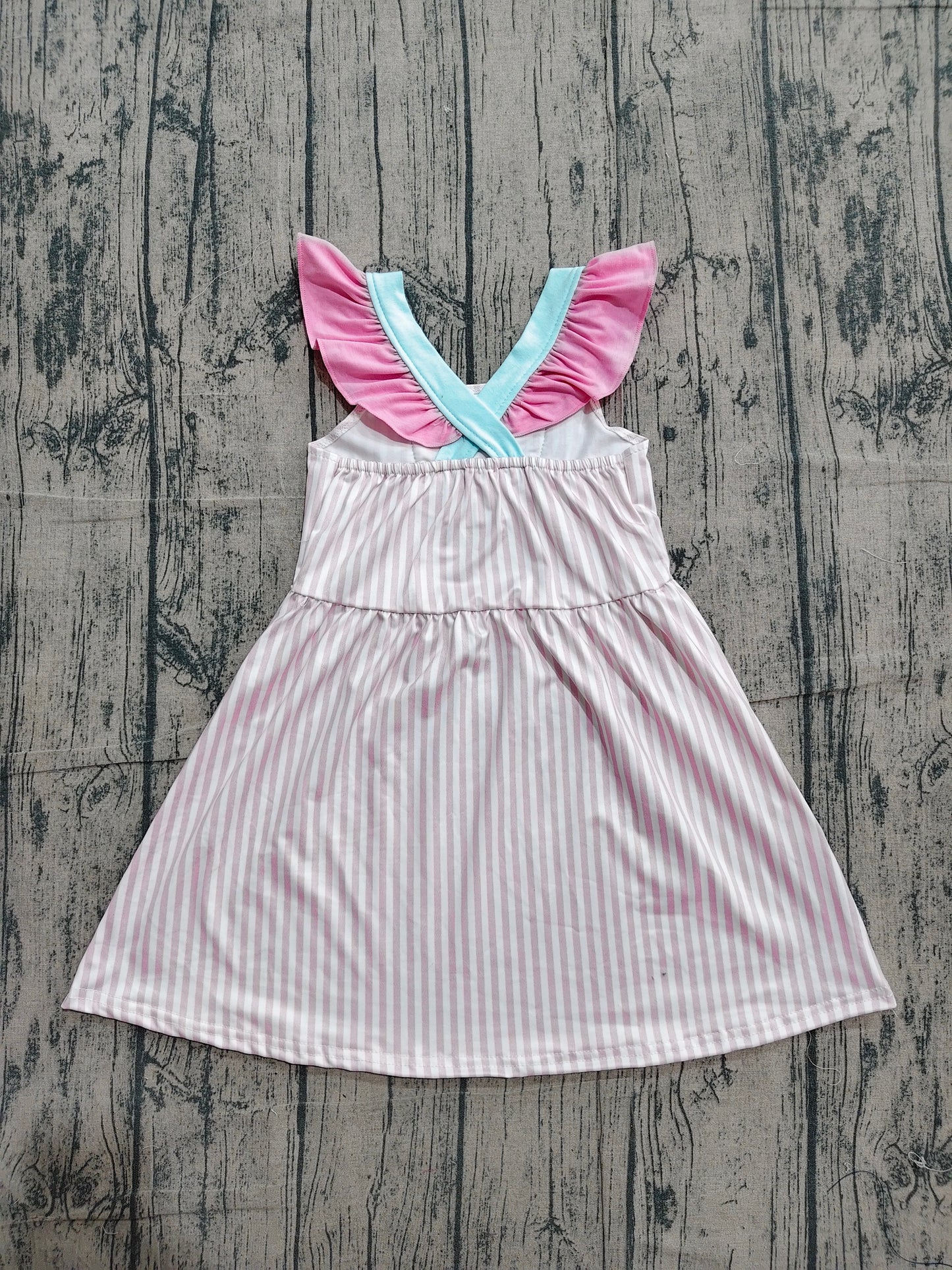 4.12 GSD3958 Sample No Moq Embroidery Baby Girls Pink Stripe Button Bows Pockets Knee Length Dresses