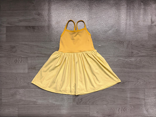 6.24 GSD3982 Sample No Moq Baby Girls Yellow Strap Yoga Active Patchwork Knee Length Dress