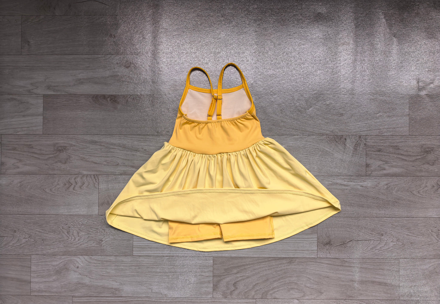 6.24 GSD3982 Sample No Moq Baby Girls Yellow Strap Yoga Active Patchwork Knee Length Dress