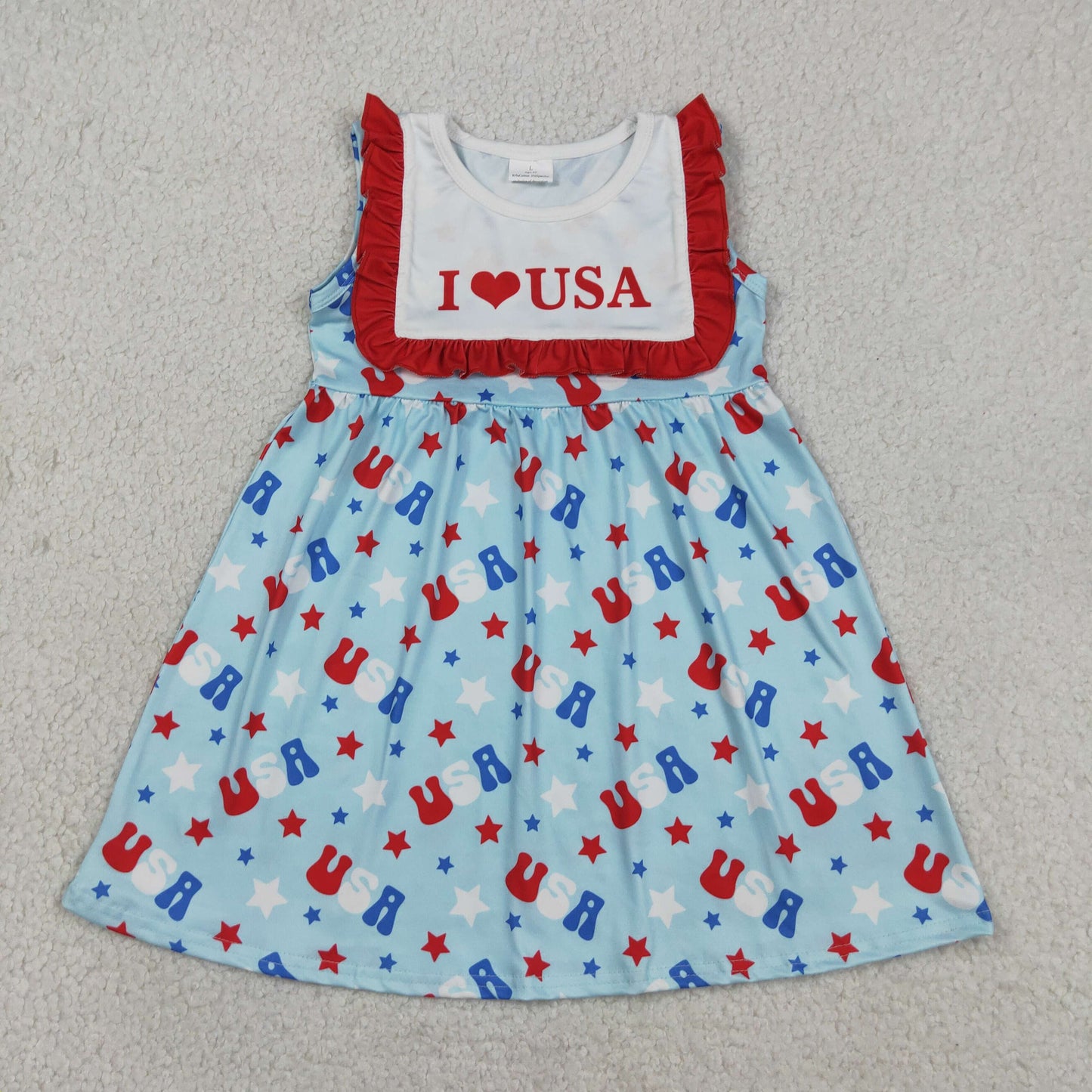GSD4002 RTS NO MOQ （In stock）I love USA ruffle stars baby girls 4th of july dress