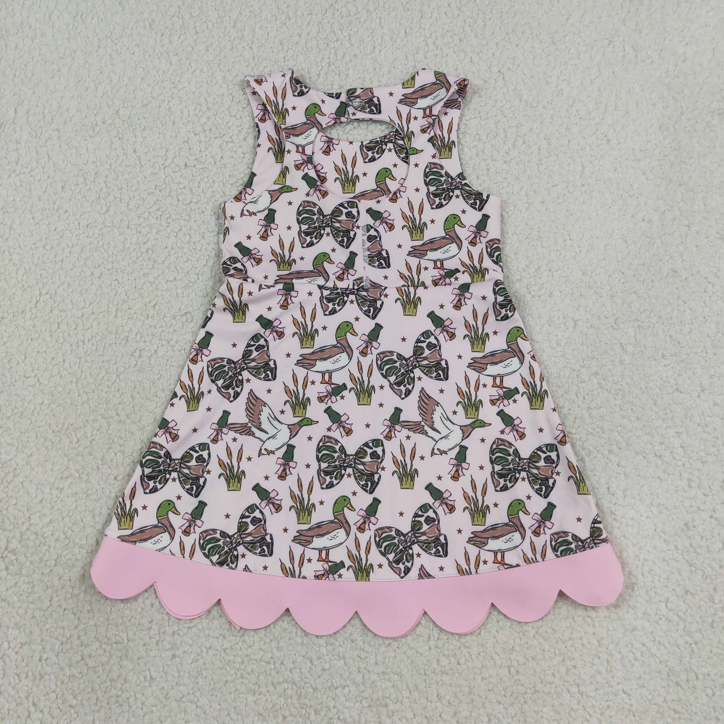GSD4009 RTS NO MOQ （In stock） Baby Girls Camo Duck Bow Scallop Trim Knee Length Yoga Dress