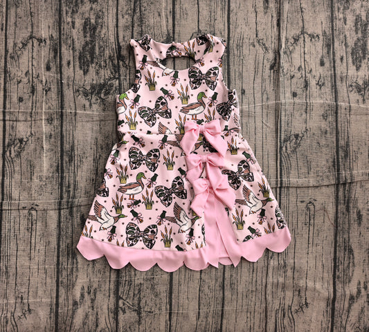 6.2 GSD4009 Sample No Moq Yoga Baby Girls Camo Duck And Bow Scallop Trim Knee Length Athletic Dress