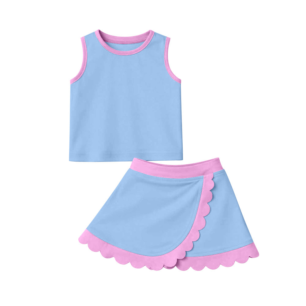 3.30 Pre order No Moq Baby Girls Sleeveless Light Pink Vest Scallop Skirt Short Yoga Active Clothes Set Preorder