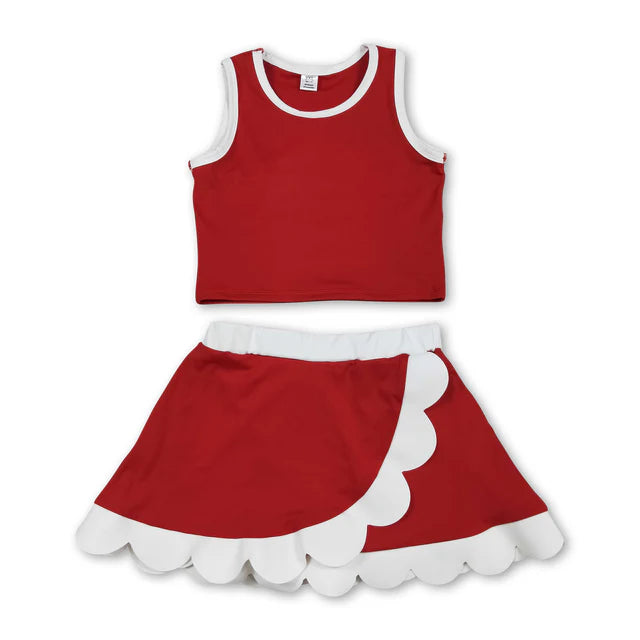 USA Warehouse (IN STOCK) Sibling Baby Girls Sleeveless Vests Top Scallop Skirt Short Yoga Active Clothes Set