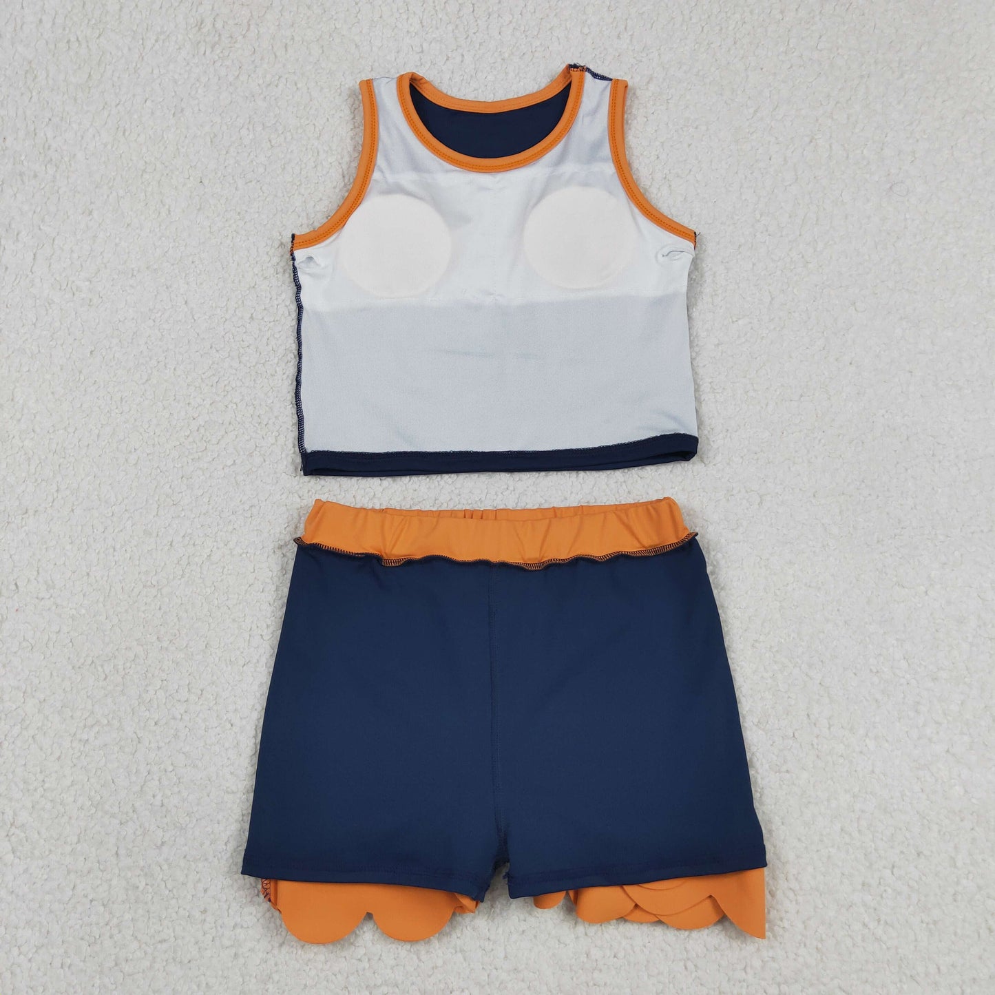 GSD4017 RTS NO MOQ （In stock ）Sleeveless navy orange scallop girls team active wear set