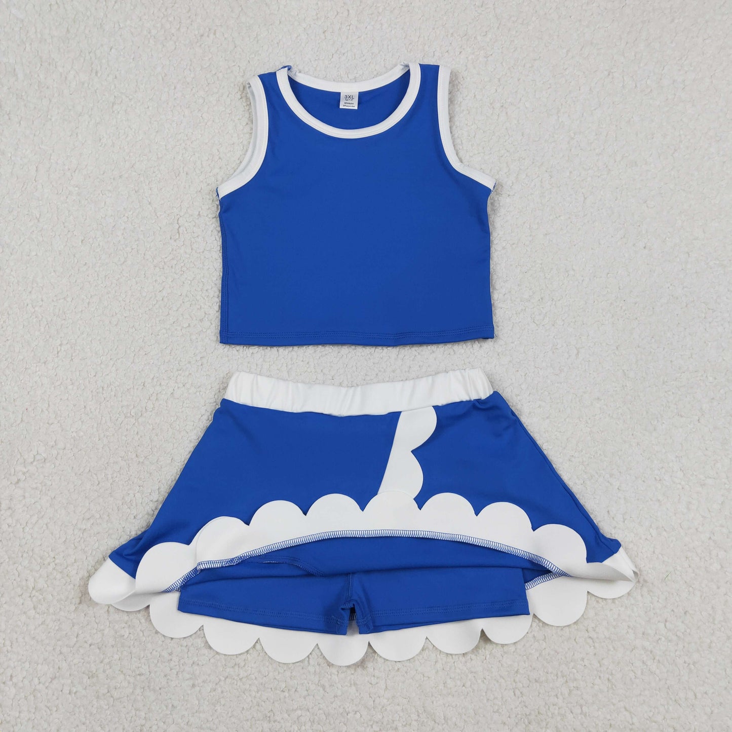 GSD4023 RTS NO MOQ （In stock ）Sleeveless blue white scallop girls team active wear set