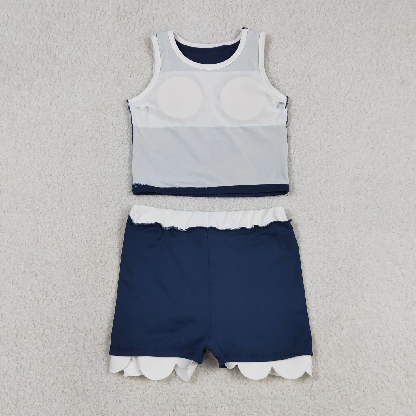 GSD4024 RTS NO MOQ （In stock ）Sleeveless navy white scallop girls team active wear set