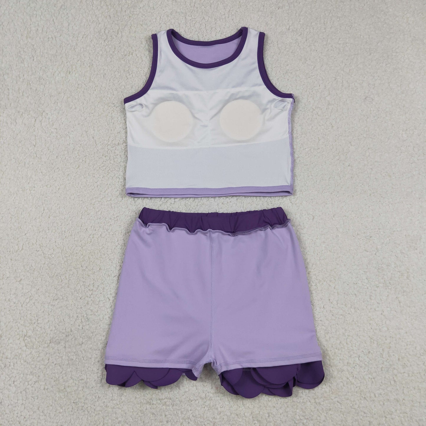 GSD4026 RTS NO MOQ （In stock）Baby Girls Sleeveless Purple Vest Scallop Skirt Short Yoga Active Clothes