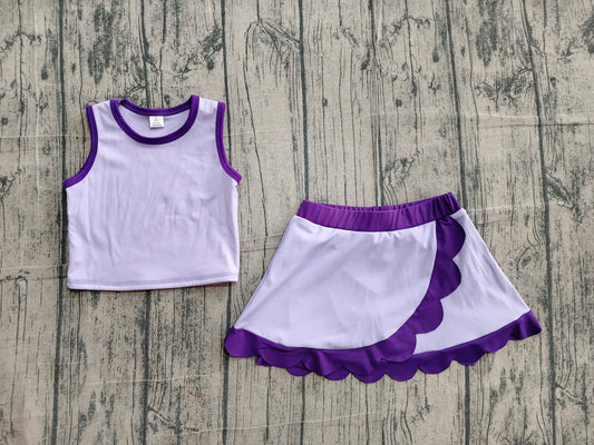 4.14 GSD4026 Sample No Moq Baby Girls Sleeveless Purple Vest Scallop Skirt Short Yoga Active Clothes