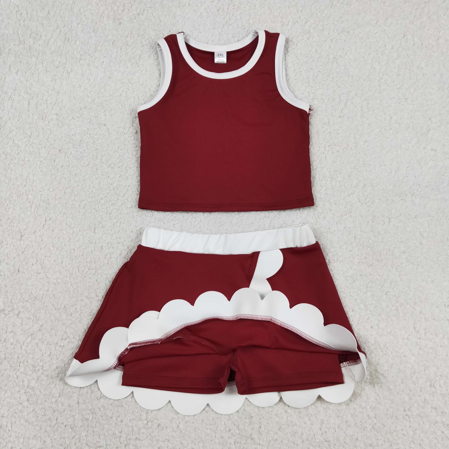 GSD4027 RTS NO MOQ （In stock ）Sleeveless baseball red blue bow kids girls active wear set