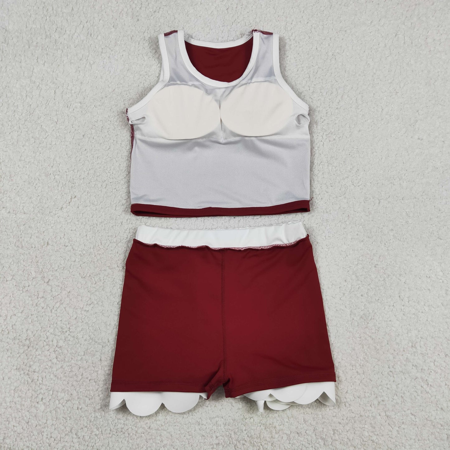GSD4027 RTS NO MOQ （In stock ）Sleeveless baseball red blue bow kids girls active wear set
