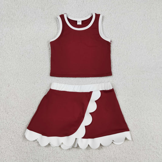 USA Warehouse (IN STOCK) GSD4027  yoga fabirc Sleeveless baseball red blue bow kids girls active wear set（副本）