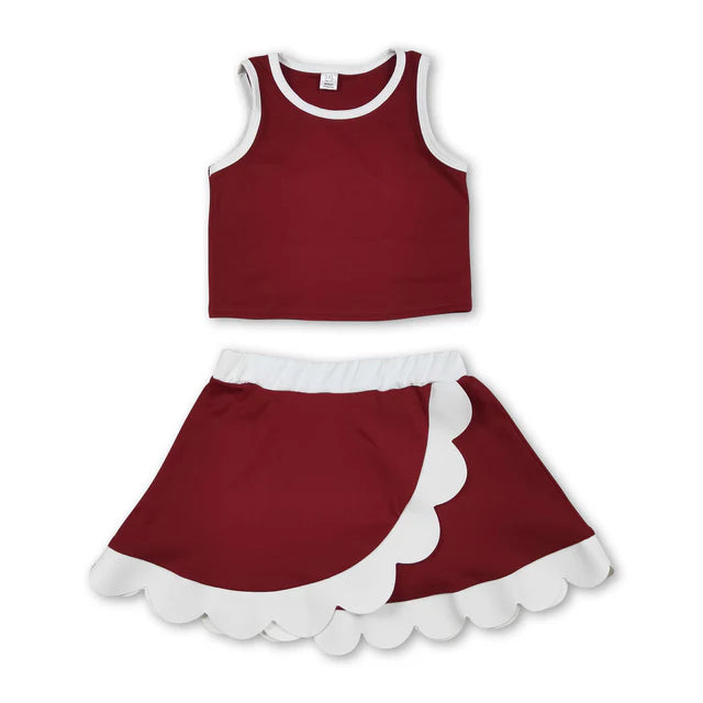 USA Warehouse (IN STOCK) Sibling Baby Girls Sleeveless Vests Top Scallop Skirt Short Yoga Active Clothes Set