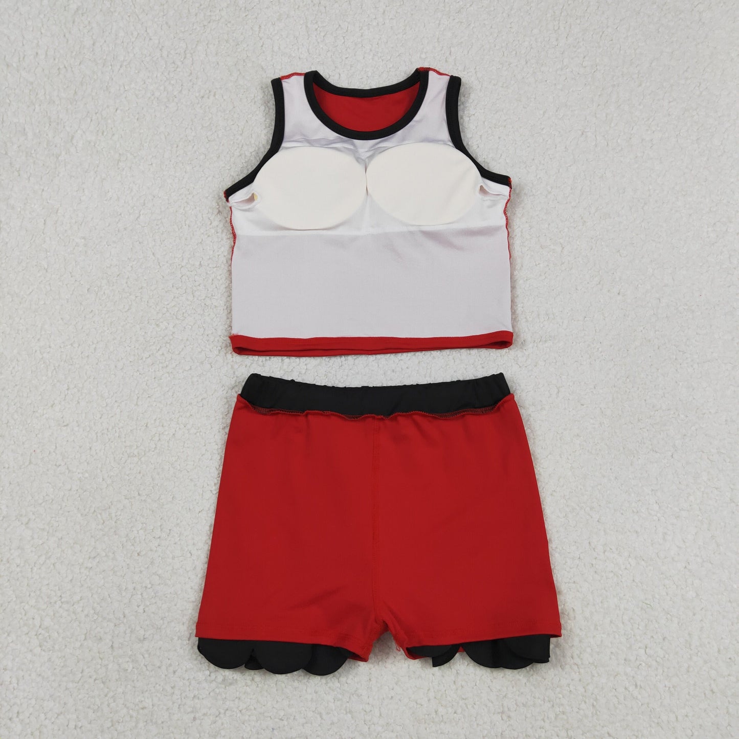 GSD4028 RTS NO MOQ （In stock ）Sleeveless red black scallop girls team active wear set