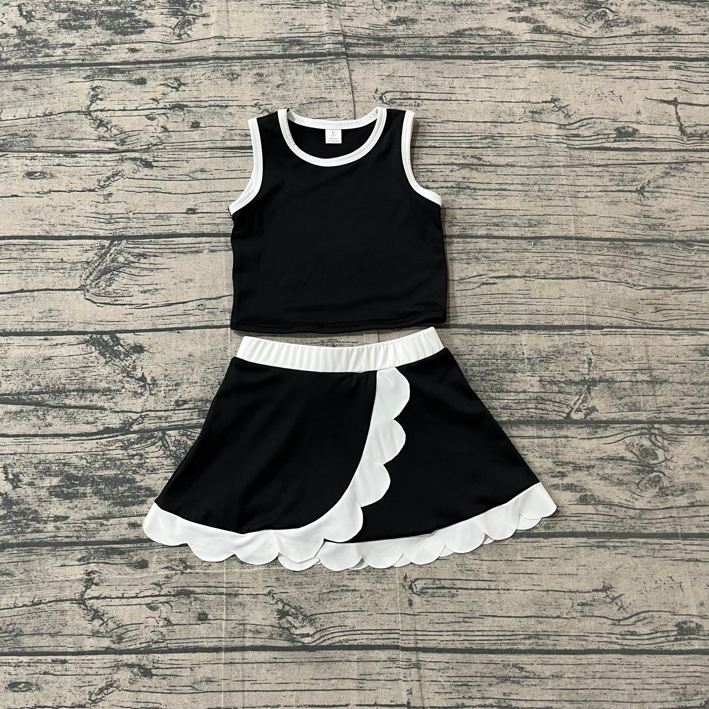 4.14 GSD4029 Sample No Moq Baby Girls Sleeveless Black Vest Scallop Skirt Short Yoga Active Clothes