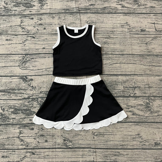 4.14 GSD4029 Sample No Moq Baby Girls Sleeveless Black Vest Scallop Skirt Short Yoga Active Clothes