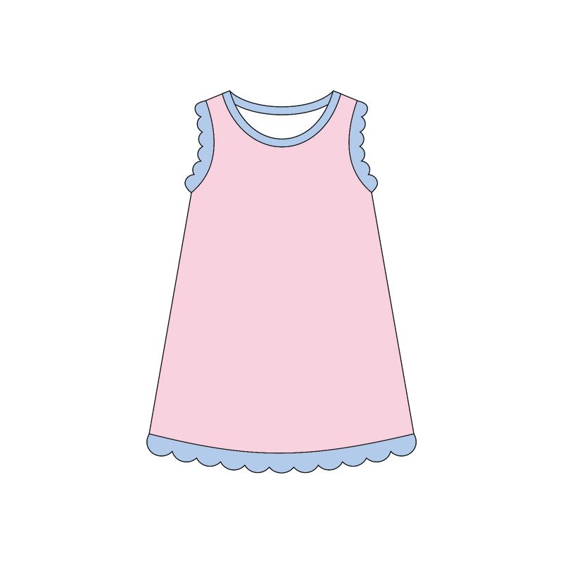 4.3 Pre order No Moq Baby Girls Sleeveless Scallop Knee Length Dresses