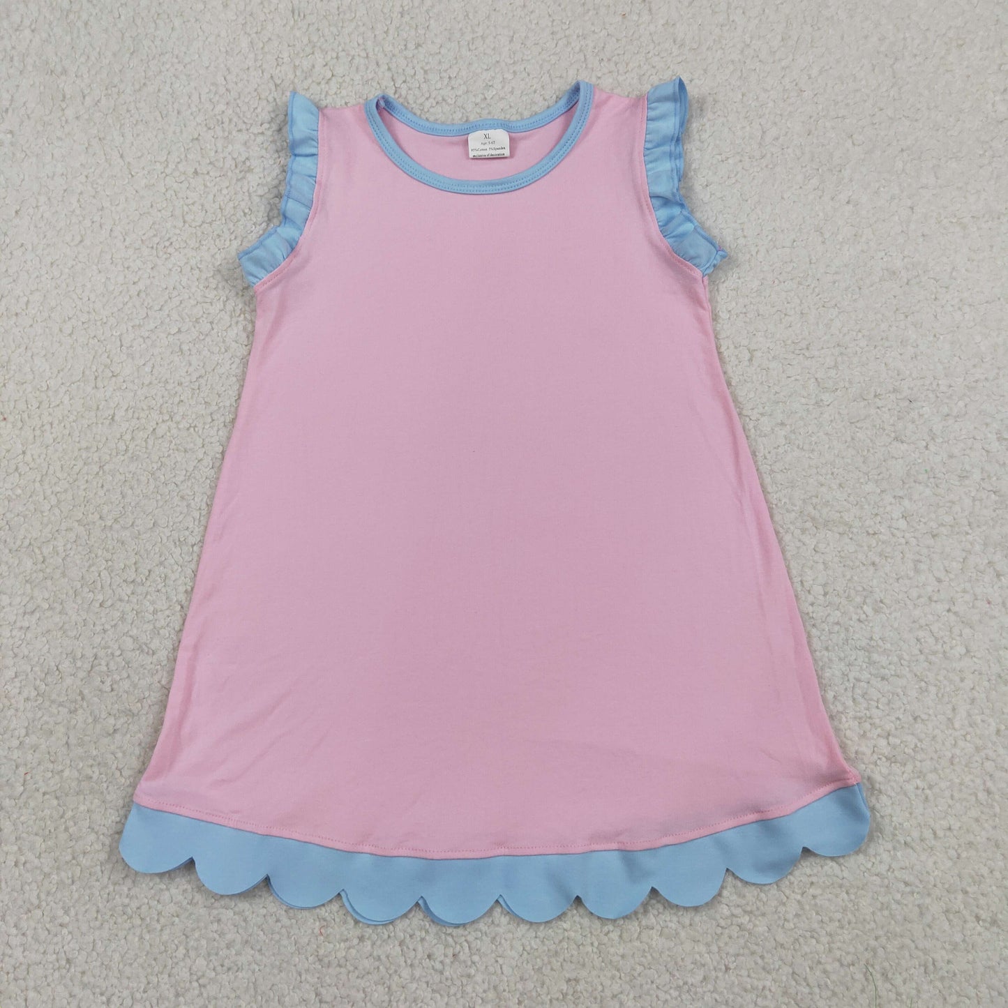 GSD4044 RTS NO MOQ （In stock）Light blue scallop ruffle sleeveless kids girls cotton dress