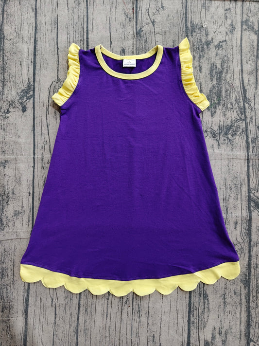 4.19 GSD4046 Sample No Moq Yellow scallop ruffle sleeveless purple girls cotton team dress
