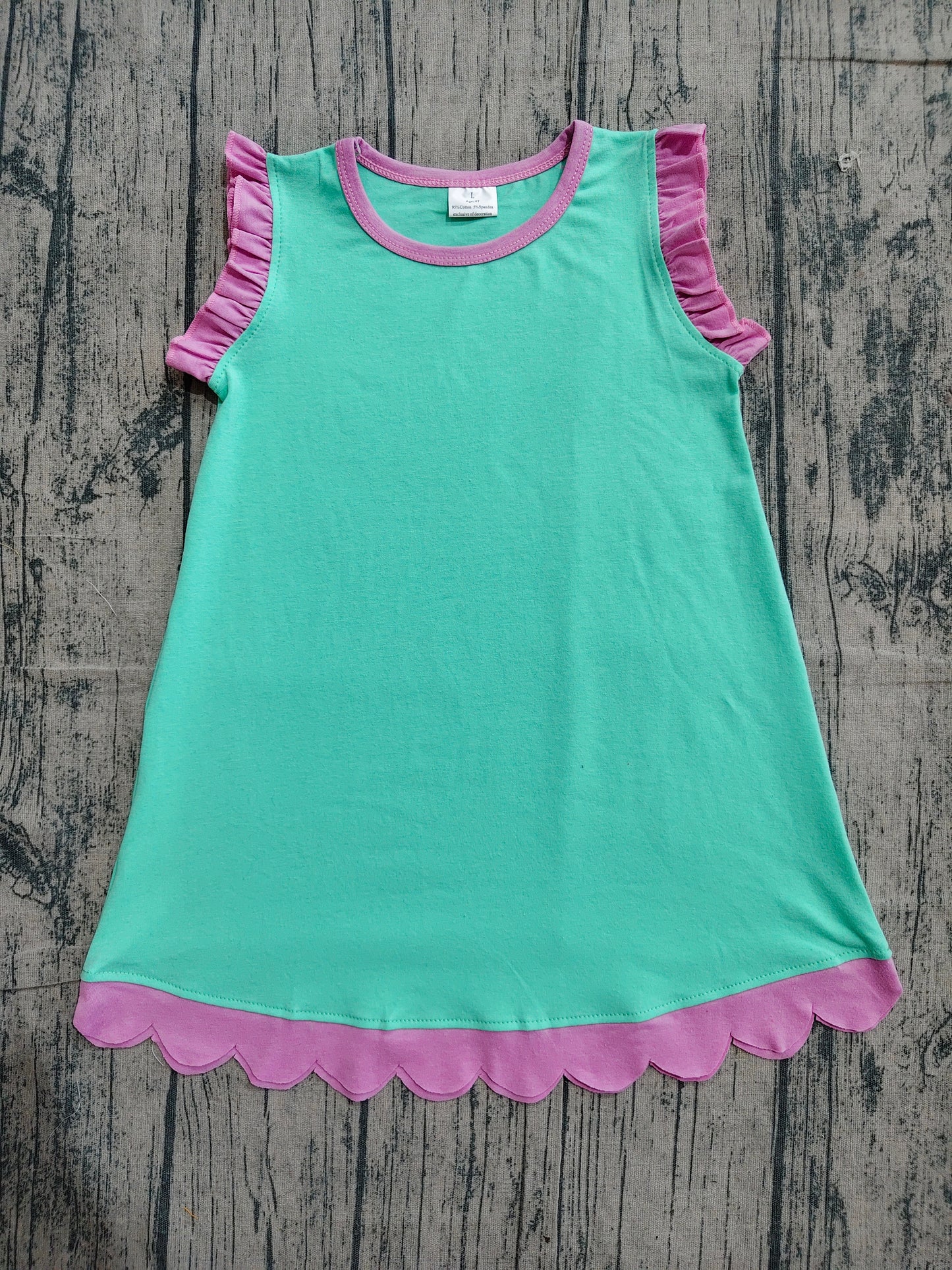 4.19 GSD4049 Sample No Moq Pink scallop ruffle sleeveless mint girls cotton dress