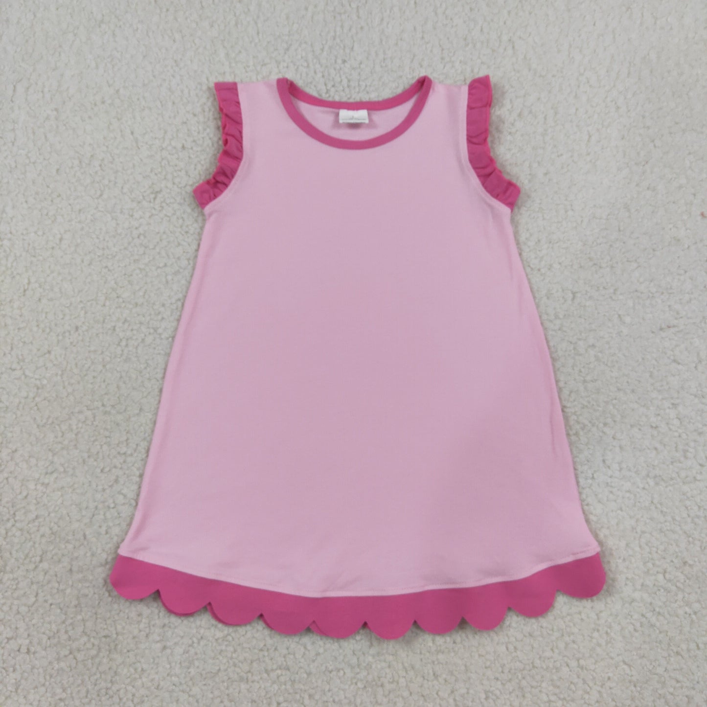GSD4052 RTS NO MOQ （In stock）Pink scallop ruffle sleeveless kids girls cotton dress