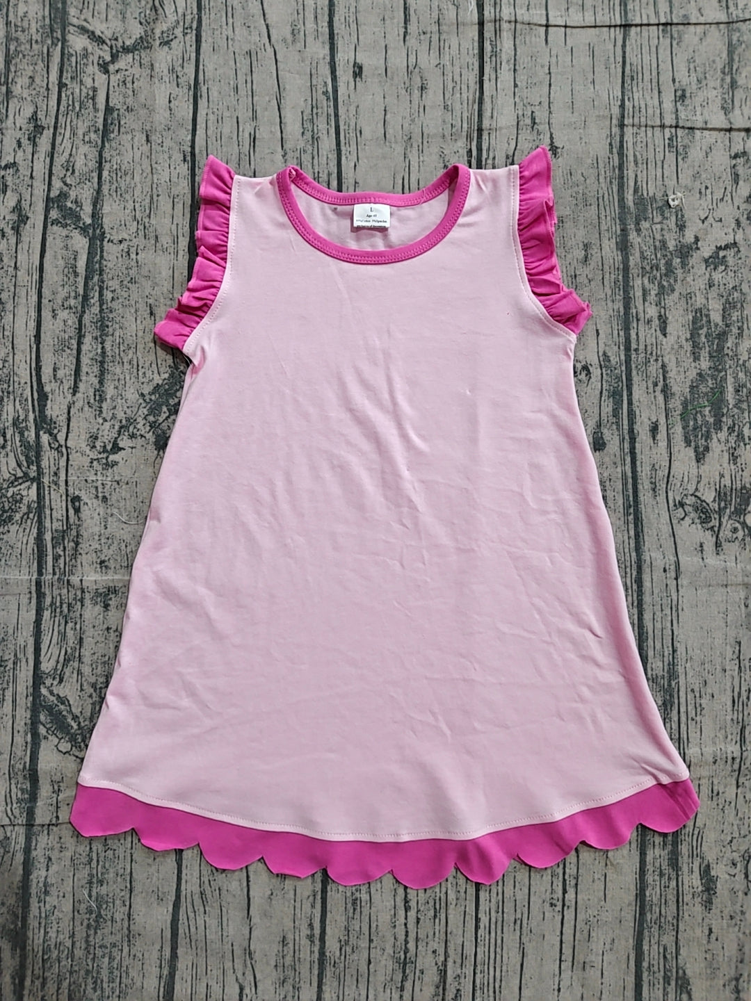 4.14 GSD4052 Sample No Moq Pink scallop ruffle sleeveless kids girls cotton dress