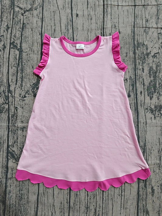 4.14 GSD4052 Sample No Moq Pink scallop ruffle sleeveless kids girls cotton dress