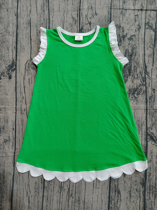 4.19 GSD4055 Sample No Moq White scallop ruffle sleeveless green girls cotton dress