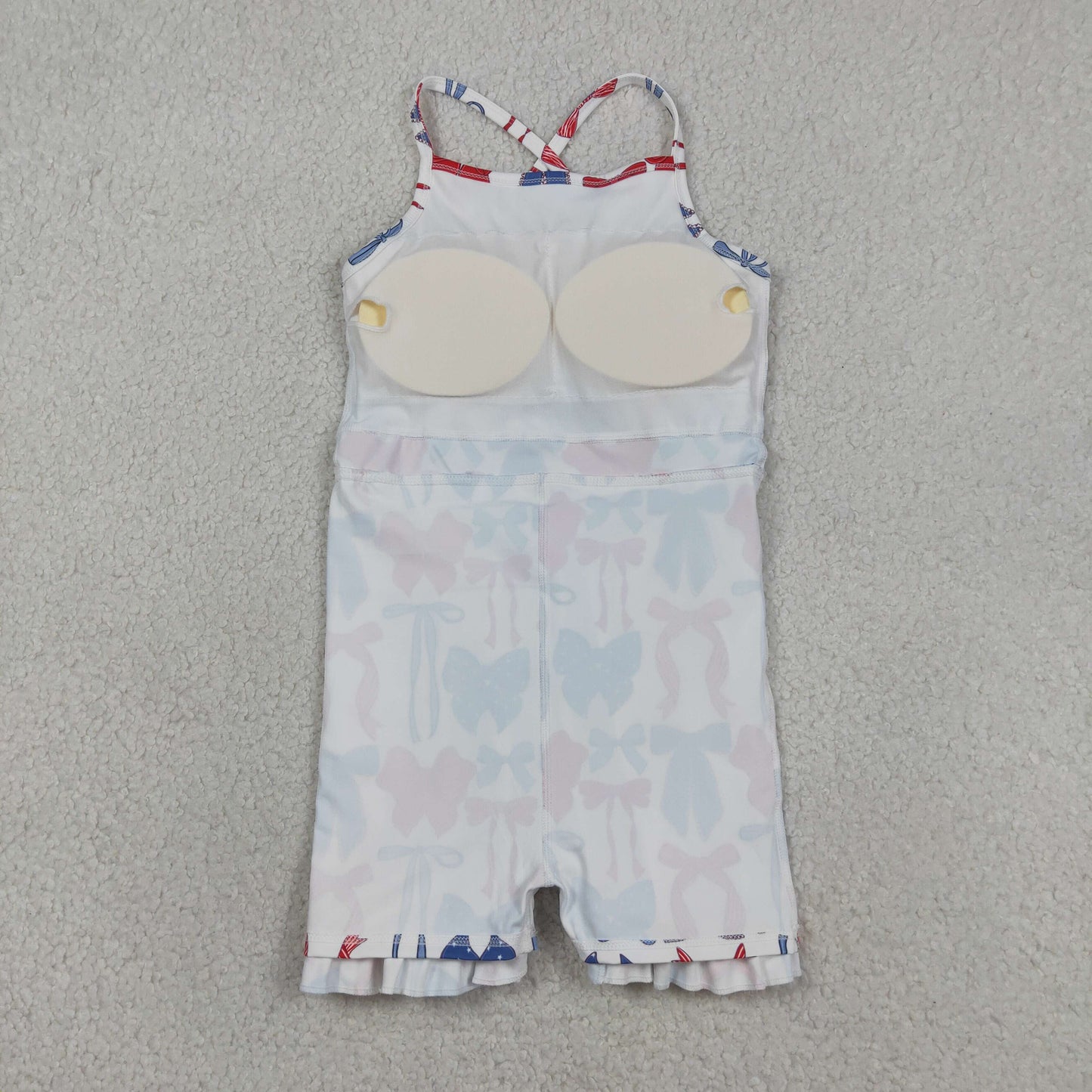 GSD4064 RTS NO MOQ （In stock ）Red blue bow ruffle kids girls 4th of july athletic dress