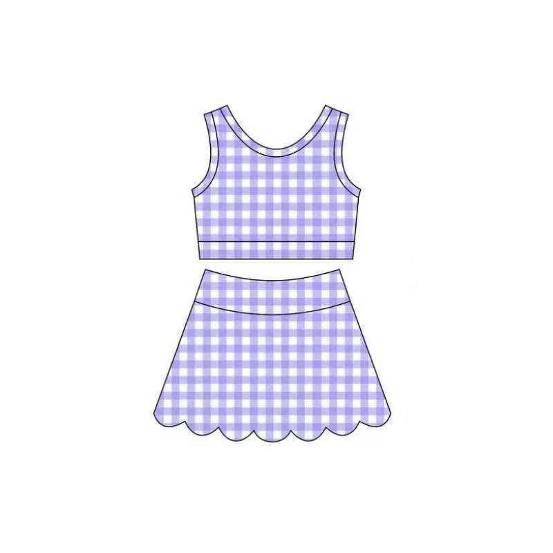 4.6 Pre order No Moq Baby Girls Checked Vest Scallop Skirt Short Yoga Active Clothes Set