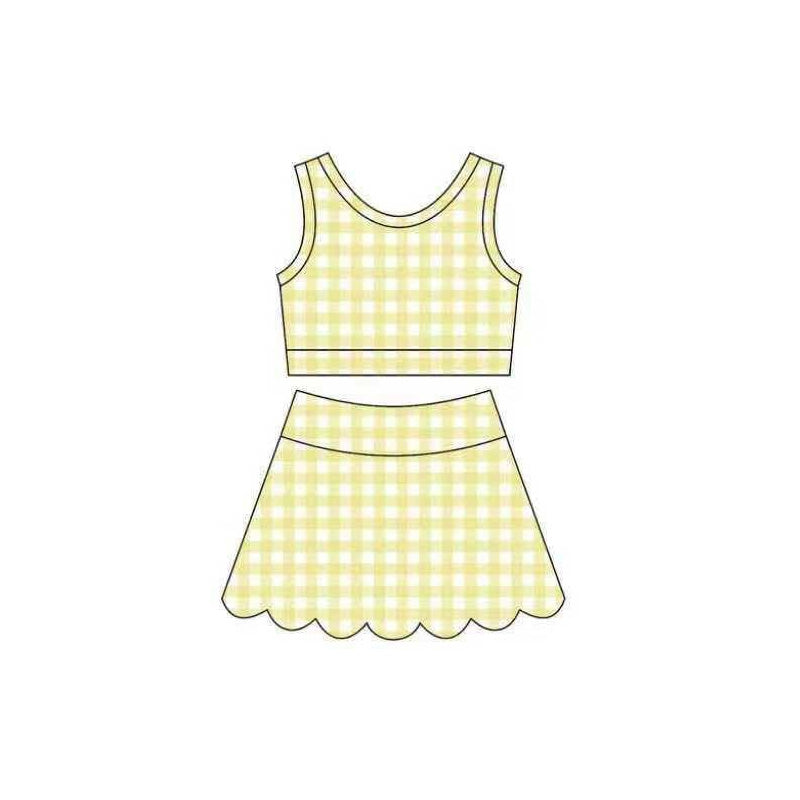 4.6 Pre order No Moq Baby Girls Checked Vest Scallop Skirt Short Yoga Active Clothes Set