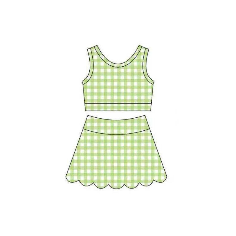 4.6 Pre order No Moq Baby Girls Checked Vest Scallop Skirt Short Yoga Active Clothes Set