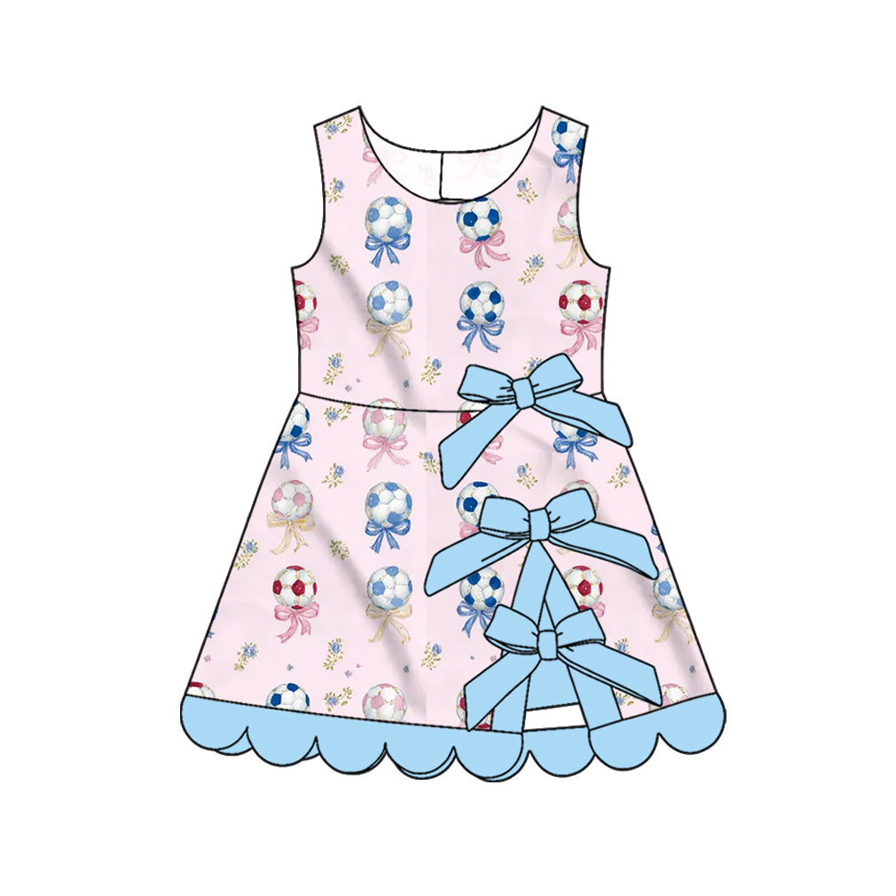 4.8 Pre order No Moq Baby Girls Bows Footballs Yoga Active Team Scallop Short Knee Length Dress