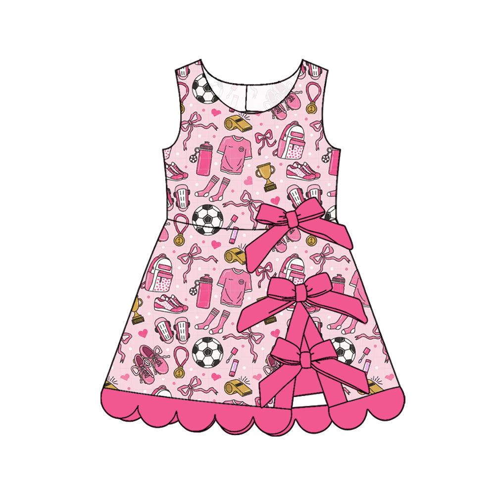 4.8 Pre order No Moq Baby Girls Bows Footballs Yoga Active Team Scallop Short Knee Length Dress