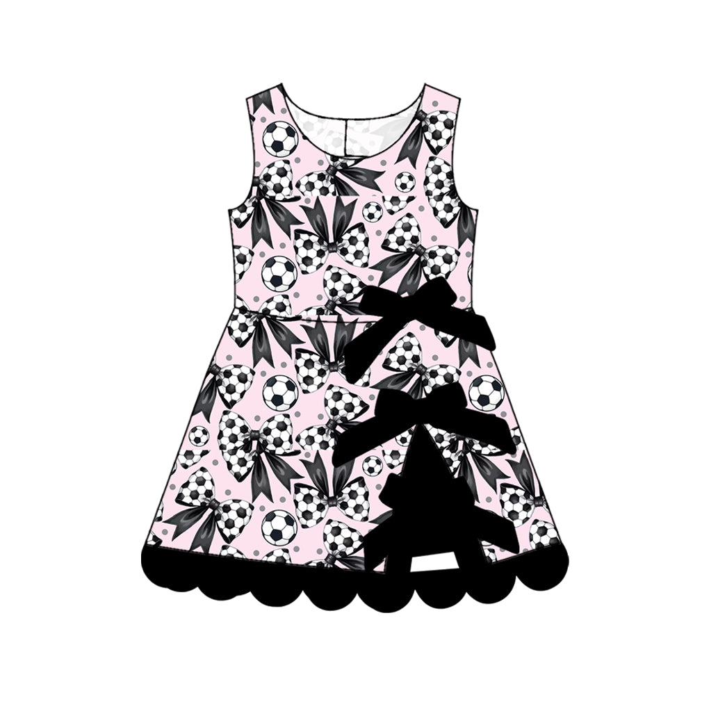 4.8 Pre order No Moq Baby Girls Bows Footballs Yoga Active Team Scallop Short Knee Length Dress