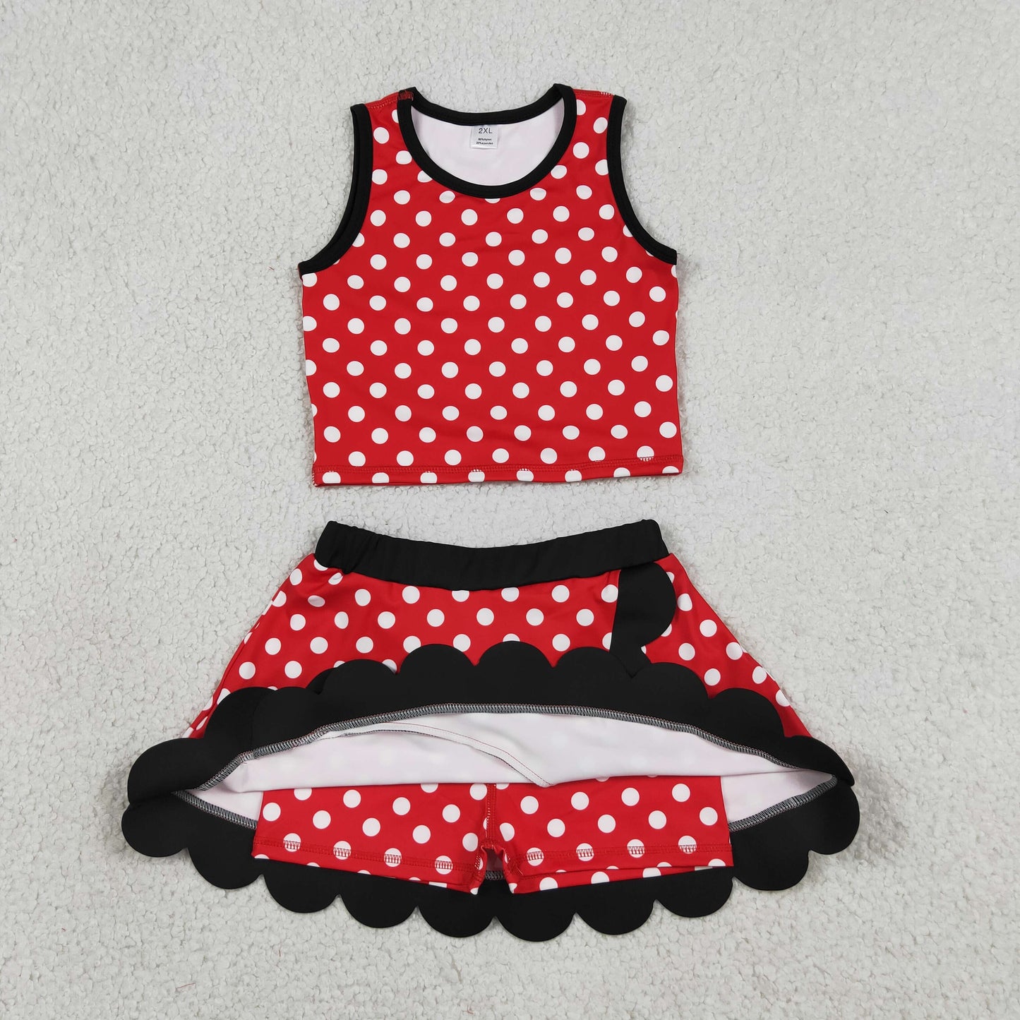 GSD4080 RTS NO MOQ （In stock）Red scallop girls active wear set