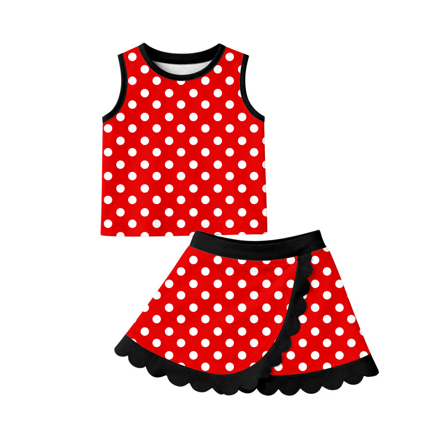 4.8 Pre order No Moq Baby Girls Polka Dots Vest Scallop Skirt Short Yoga Active Clothes Set